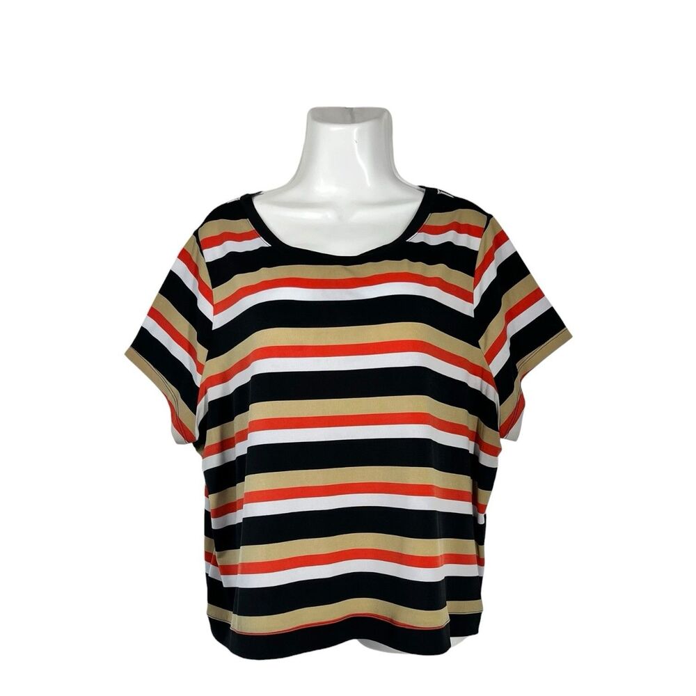 Lane Bryant Women Top 18/20 Striped Short Sleeve Scoop Neck Shirt Casual Preppy